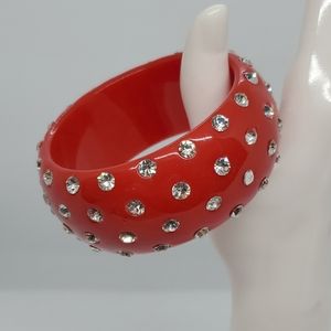 Red Celluloid Bangle Rhinestones